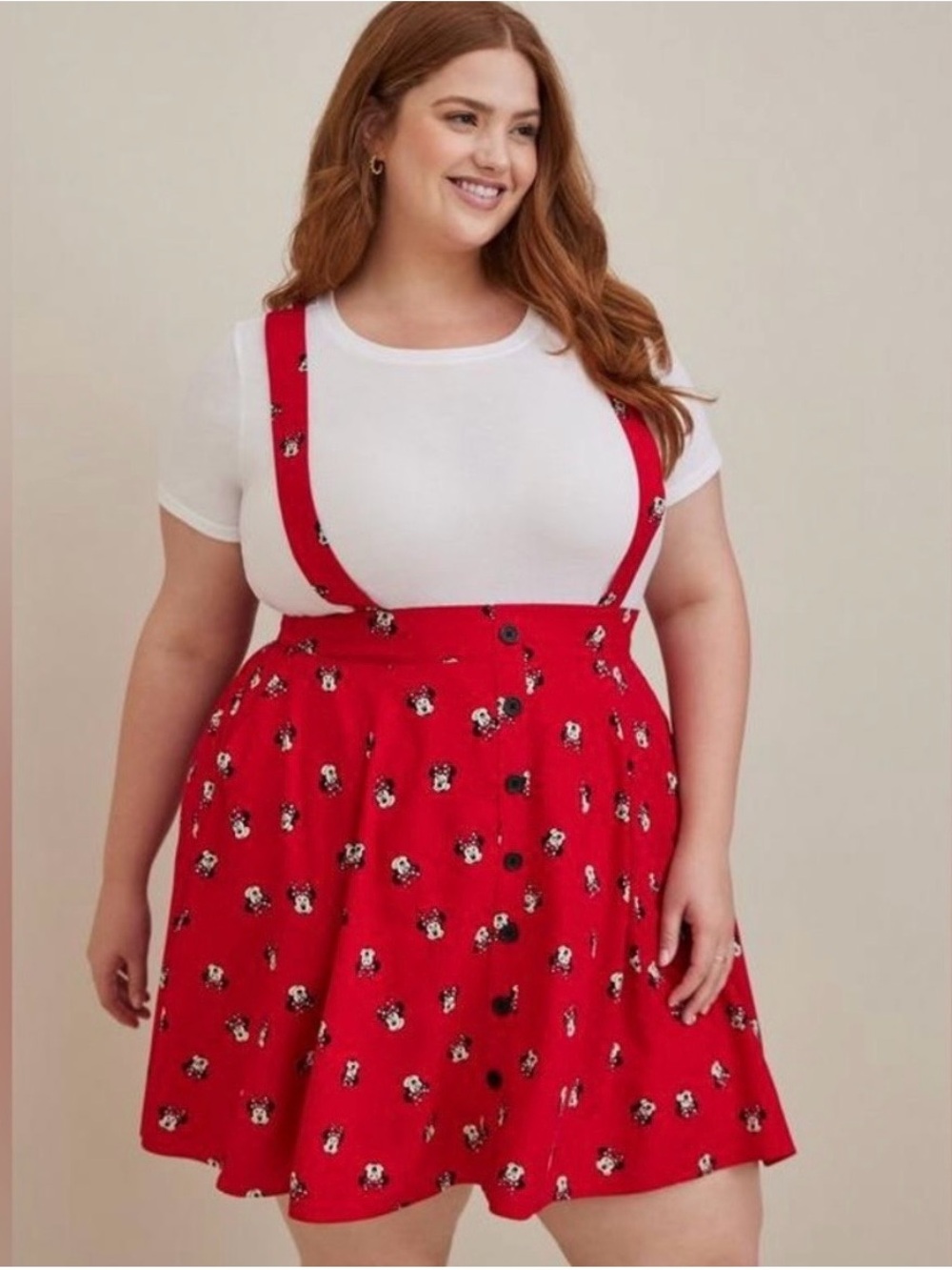 TORRID X DISNEY Minnie Mouse AOP Challis Suspender Skirtall Red Sz 4X NWT Retro